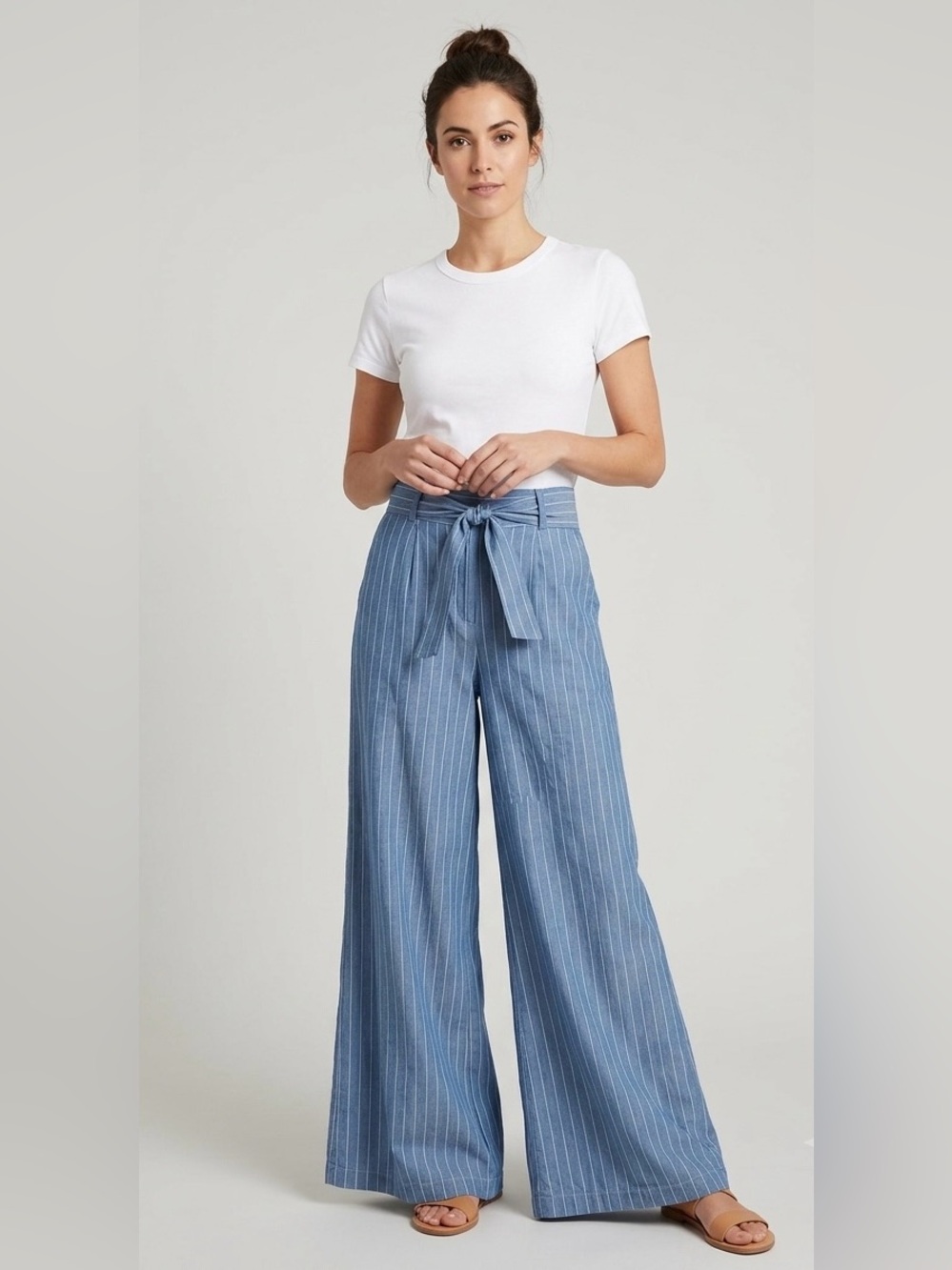 THE SANG Blue Striped High-Waist Extra Wide Leg Palazzo Pants Size M